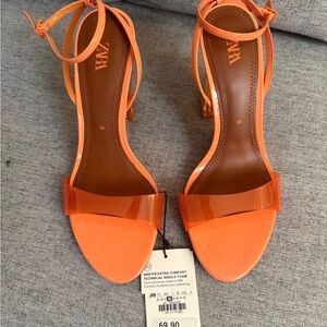 Zara Orange Block Heel Sandals